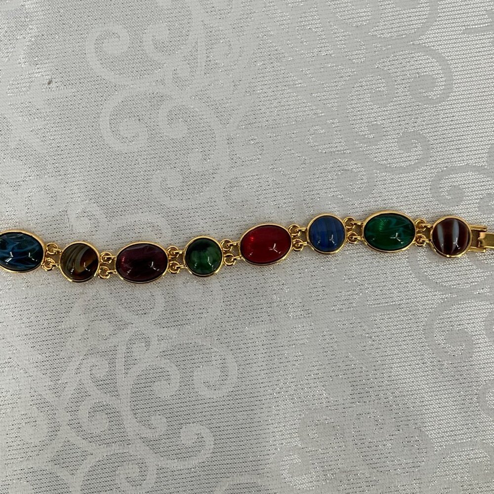 Joan Rivers Gold-Plated Multicolor‎ Cabochon Link Bracelet 7.5 Inch